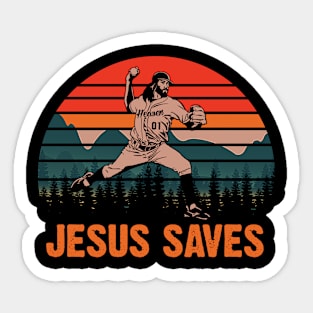 Jesus Saves Baseball pitcher vintage retro 80s Sticker